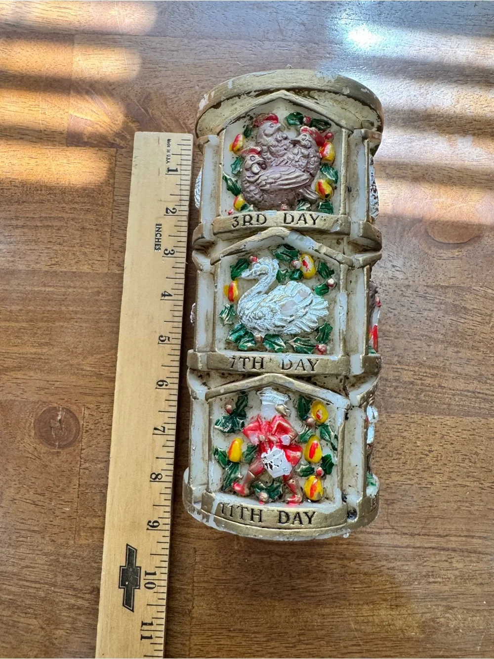 Vintage Pillar Candle 12 Days of Christmas 9”